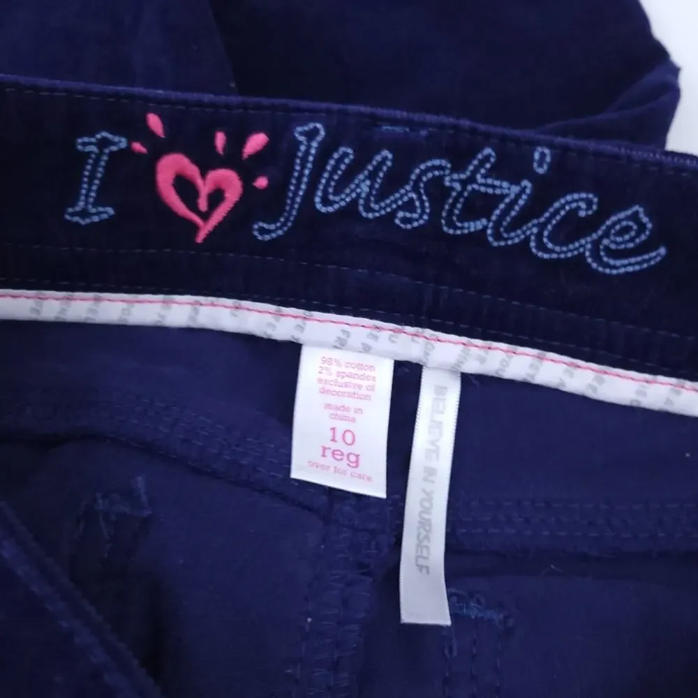 Justice Blue Corduroy Pants Size 10 Girls Pants, Cotton Blend, Zip Up, Belt Loop